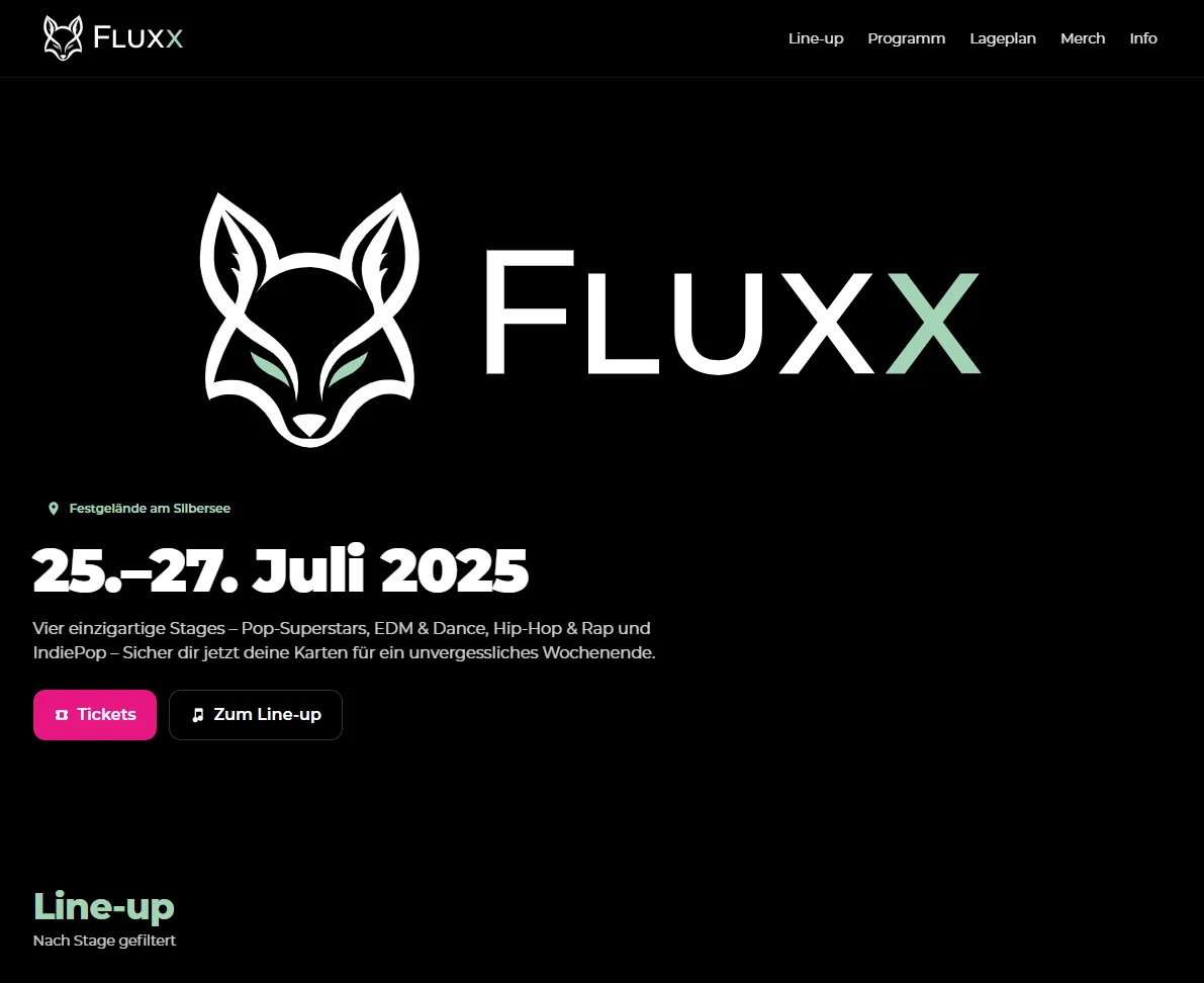Website-Ausschnitt des Projekts Fluxx Festival